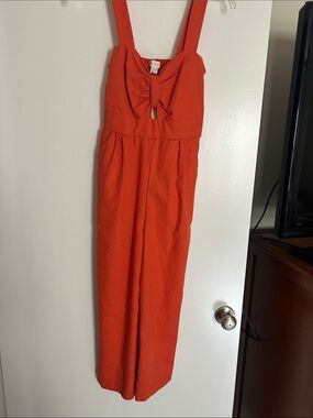 Red Wide-Leg Jumpsuit with Front Bow